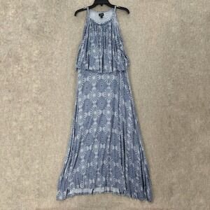 Torrid Maxi Dress Blue White Geometric Paisley Print Halter Neck Tiered Size 2X